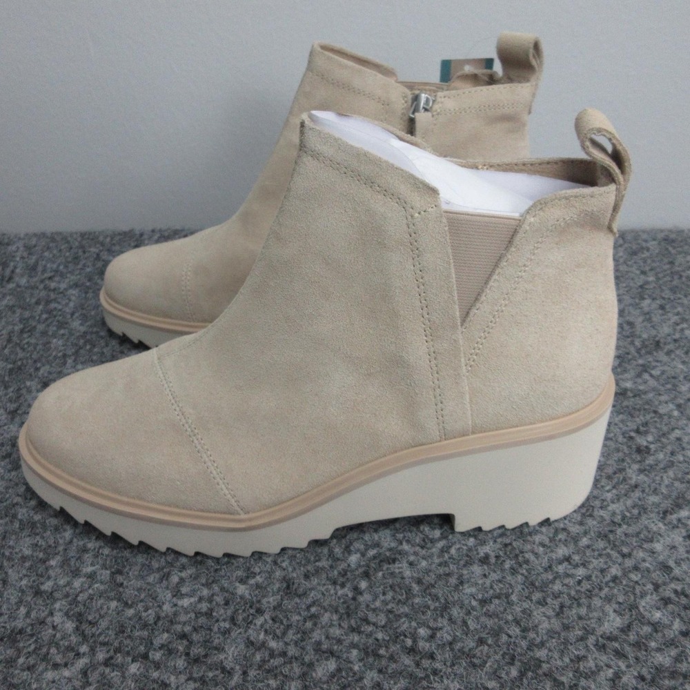 TOMS Maude Boots Womens Size 9 Beige Oatmeal Suede Wedge Ankle Bootie NWOB - Picture 4 of 14